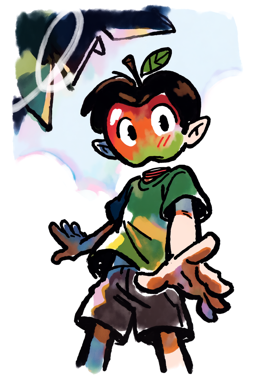 A surreal fantasy poster image of an apple elf traveling through the sky, carried by or wearing elements of {object}. The composition should feel light, high-altitude, and narrative, with soft clouds, tiny figure scale, glowing rim light, and red-green apple colors anchoring the scene. Whimsical adventure mood, vertical composition, 3:4 aspect ratio, no text, no letters, no numbers, no watermark, no logo.
